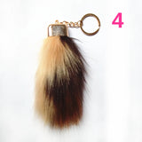 Brown Yellow Fur Tails Keychains Faux Fox Fur Pompon Car Key Ring Women