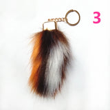 Brown Yellow Fur Tails Keychains Faux Fox Fur Pompon Car Key Ring Women