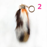 Brown Yellow Fur Tails Keychains Faux Fox Fur Pompon Car Key Ring Women