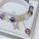 Butterfly Charm Amethyst Beaded Bracelet for Women Girls YBR657