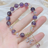 Butterfly Charm Amethyst Beaded Bracelet for Women Girls YBR657