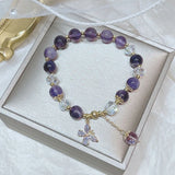 Butterfly Charm Amethyst Beaded Bracelet for Women Girls YBR657