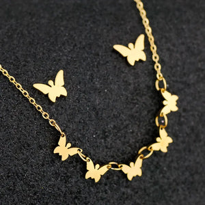 Butterfly Necklace Earrings Stainless Steel Sweater Chain