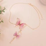 Small Butterfly Pendant Necklace Collar Chain, Summer Jewelry