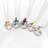 Butterfly Pendant Necklace Crystal Silver Circle Collar Jewelry