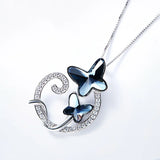 Butterfly Pendant Necklace Crystal Silver Circle Collar Jewelry