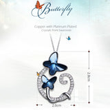 Butterfly Pendant Necklace Crystal Silver Circle Collar Jewelry