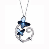 Butterfly Pendant Necklace Crystal Silver Circle Collar Jewelry