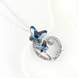 Butterfly Pendant Necklace Crystal Silver Circle Collar Jewelry