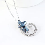 Butterfly Pendant Necklace Crystal Silver Circle Collar Jewelry
