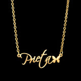 Butterfly Name Choker Chain Stainless Steel Pendant Necklace