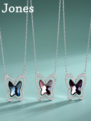 Butterfly S925 Sterling Silver Necklace with Crystal Pendant