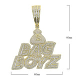 CZ Letters Bag Boyz Pendant Necklace Iced Out Bling 5A Cubic Zircon
