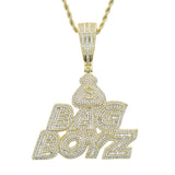 CZ Letters Bag Boyz Pendant Necklace Iced Out Bling 5A Cubic Zircon