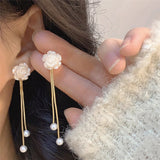 French Camellia Flower Long Chain Earrings