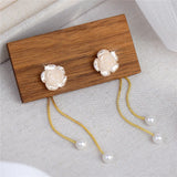 French Camellia Flower Long Chain Earrings