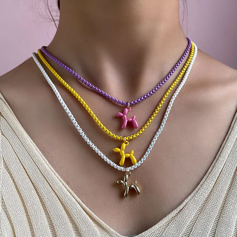 Colorful Balloon Dog Pendant Necklace Y2k Jewelry Gift