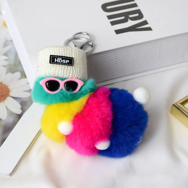 Rabbit Fur Pendant Keychain Plush Jewelry Rabbit Fur Ball Mini Plush Keychain