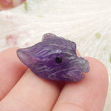 Carved Amethyst Wolf Head Pendant Bead 22x15x11mm