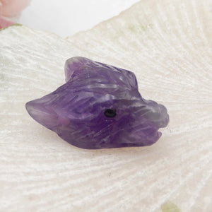 Carved Amethyst Wolf Head Pendant Bead 22x15x11mm