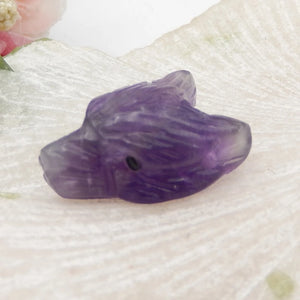 Carved Amethyst Wolf Head Pendant Bead 22x15x11mm