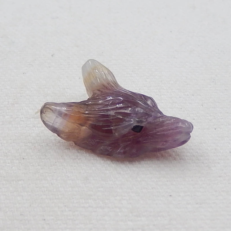 Carved Amethyst Wolf Head Pendant Bead 25x17x9mm