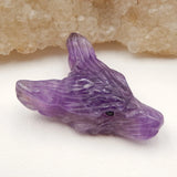 Carved Amethyst Wolf Head Pendant Bead 27x19x9mm