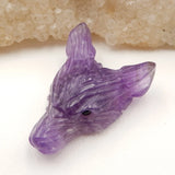 Carved Amethyst Wolf Head Pendant Bead 27x19x9mm
