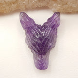 Carved Amethyst Wolf Head Pendant Bead 27x19x9mm