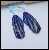 Carved Lapis Lazuli Gemstone Earrings 39x16x5mm