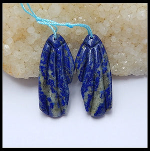 Carved Lapis Lazuli Gemstone Earrings 39x16x5mm