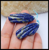 Carved Lapis Lazuli Gemstone Earrings 39x16x5mm