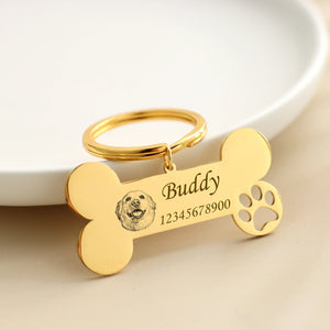 Personalized Cat Dog ID Tag Engraving Bone Necklace Collar