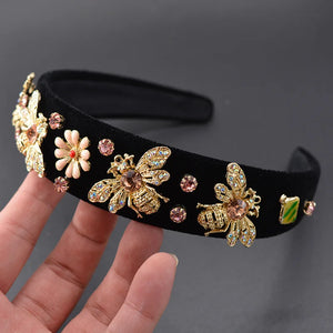 Velvet Bee Insect Flower Baroque Crown Headband