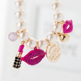 Rhinestone Red Lips Lipstick Pearl Bracelet Accessories