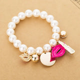 Rhinestone Red Lips Lipstick Pearl Bracelet Accessories