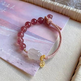 Chalcedony Rabbit Hetian Jade Strawberry Quartz Agate Bracelet