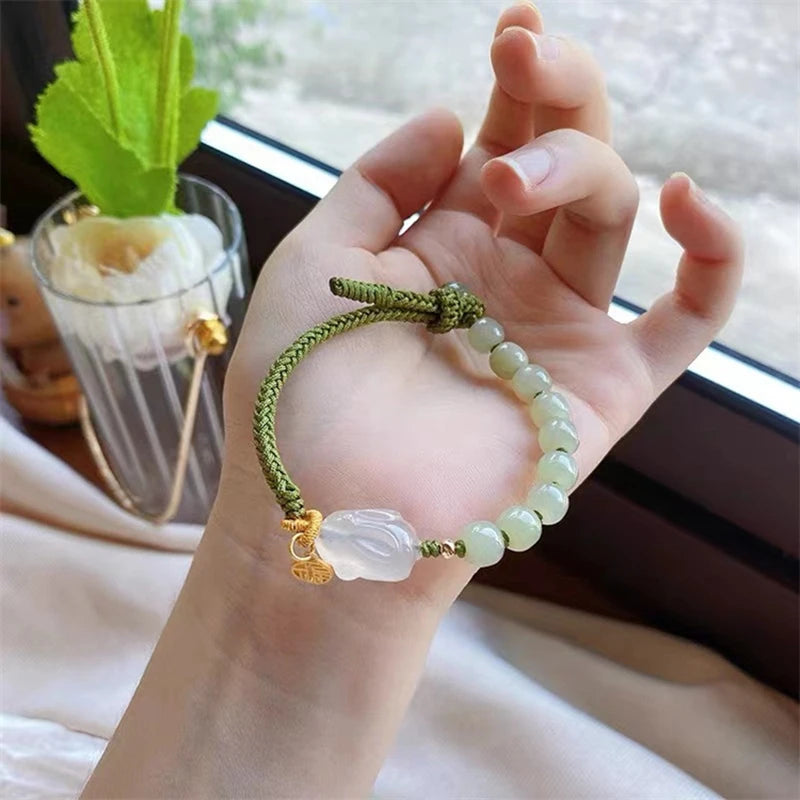 Chalcedony Rabbit Hetian Jade Strawberry Quartz Agate Bracelet