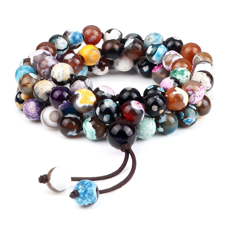 8MM Multicolor Fire Agate Multilayer Bracelet Prayer Yoga Healing Bangle