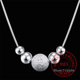 925 Silver Snake Chain Beads Ball Necklace Collar for Women