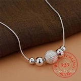 925 Silver Snake Chain Beads Ball Necklace Collar for Women