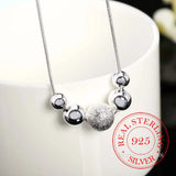 925 Silver Snake Chain Beads Ball Necklace Collar for Women