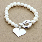 925 Silver Charm Bracelet with Pearl Pendant for Women