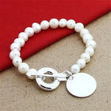 925 Silver Charm Bracelet with Pearl Pendant for Women