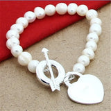 925 Silver Charm Bracelet with Pearl Pendant for Women
