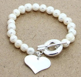 925 Silver Charm Bracelet with Pearl Pendant for Women