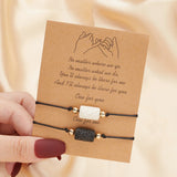 Volcanic Stone Daisy Pendant Rope Chain Bracelet Set