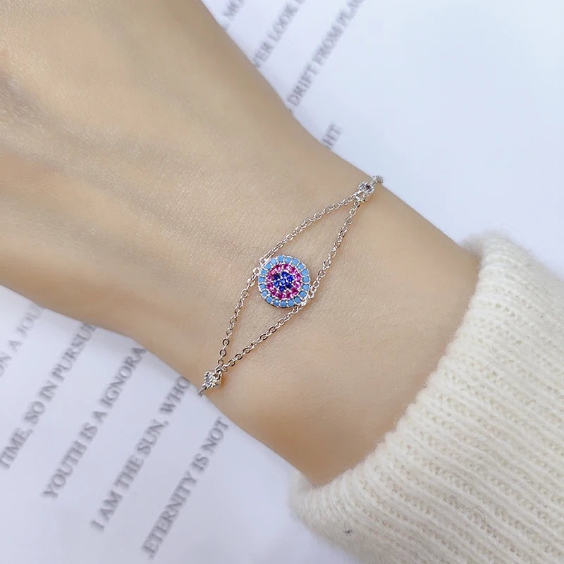Copper Bracelet with Zircon Double Deck Chain