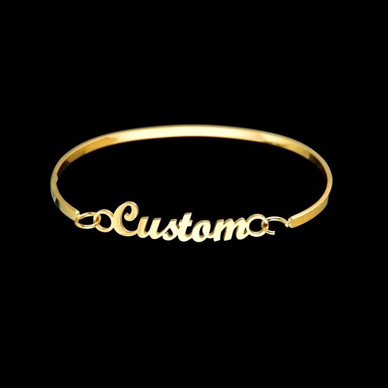 Charm Name Bracelets Stainless Steel Heart Bangle Couple Jewelry Birthday