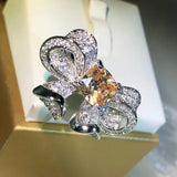 Champagne Crystal Ring S925 Silver Vintage Wedding Band Engagement Ring